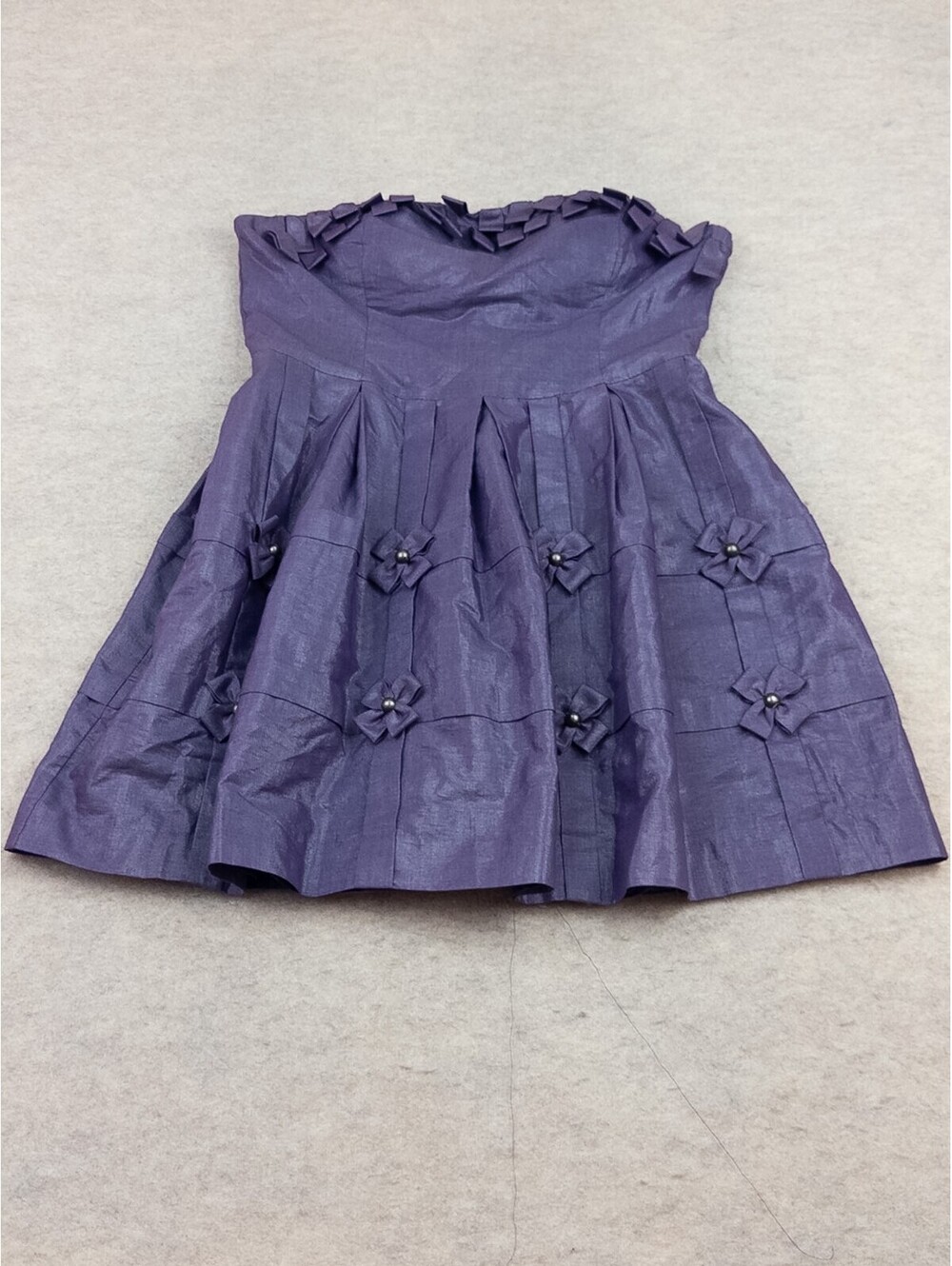 XXI Twist Purple Strapless Pleated Dress with Floral Applique Large